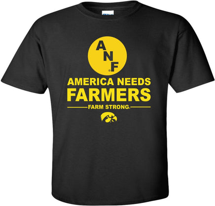 America Needs Farmers with big ANF - Black t-shirt for the Iowa Hawkeyes. Officially Licensed and approved by the University of Iowa.