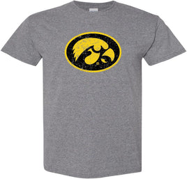 Oval Tigerhawk - Medium Gray t-shirt for the Iowa Hawkeyes. Officially Licensed and approved by the University of Iowa.