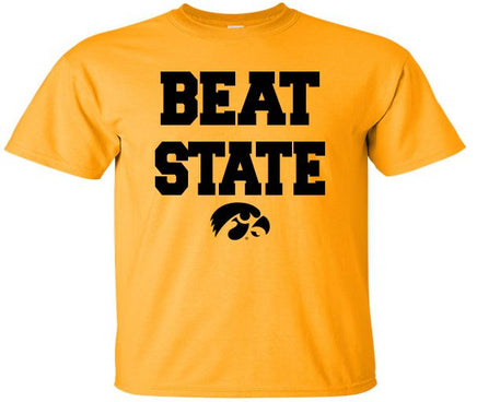 Beat State - Iowa Hawkeyes Gold t-shirt. Officially Licensed and approved by the University of Iowa.