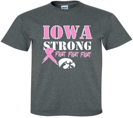 Iowa Strong Pink Ribbon - Dark Gray t-shirt. Officially Licensed and approved by the University of Iowa.