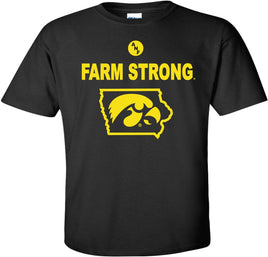 Farm Strong Hawk in State - Black t-shirt for the Iowa Hawkeyes. Officially Licensed and approved by the University of Iowa.