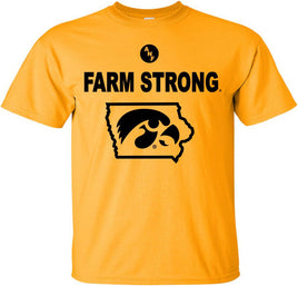 Farm Strong Hawk in State - Gold t-shirt for the Iowa Hawkeyes. Officially Licensed and approved by the University of Iowa.