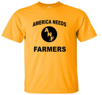 America Needs Farmers Front - Farm Strong Back - Gold t-shirt for the Iowa Hawkeyes. Officially Licensed and approved by the University of Iowa.