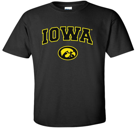 Iowa with Tigerhawk - Black t-shirt. Officially Licensed and approved by the University of Iowa.