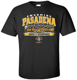 Rose Bowl 2016 - Swarm Pasadena - Black t-shirt. Officially Licensed and approved by the University of Iowa.