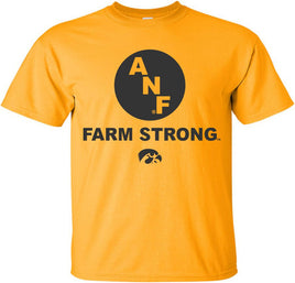 Circle ANF - Farm Strong - Gold t-shirt for the Iowa Hawkeyes. Officially Licensed and approved by the University of Iowa.