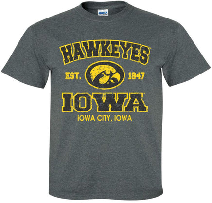 Hawkeyes Iowa - Iowa City - Dark Gray t-shirt. Officially Licensed and approved by the University of Iowa.