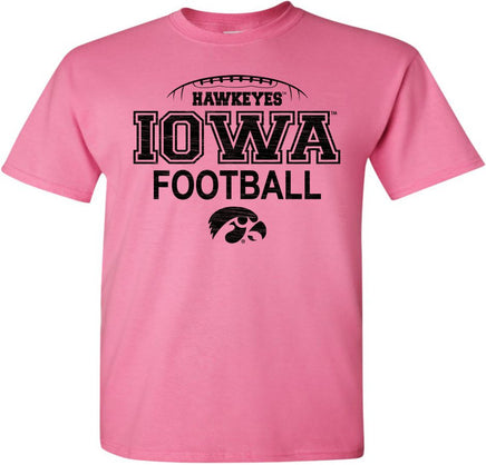 Laces Hawkeyes Iowa Football with Tigerhawk - Azalea Pink t-shirt for the Iowa Hawkeyes. Officially Licensed and approved by the University of Iowa.