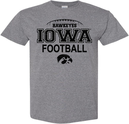 Laces Hawkeyes Iowa Football with Tigerhawk - Medium Gray t-shirt for the Iowa Hawkeyes. Officially Licensed and approved by the University of Iowa.