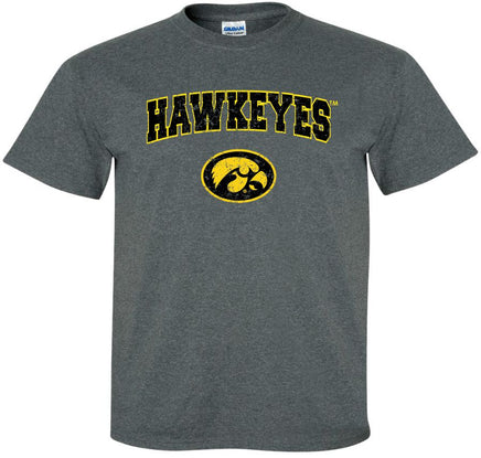 Hawkeyes with Tigerhawk - Dark Gray t-shirt. Officially Licensed and approved by the University of Iowa.