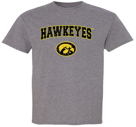 Hawkeyes with Tigerhawk - Medium Gray t-shirt. Officially Licensed and approved by the University of Iowa.