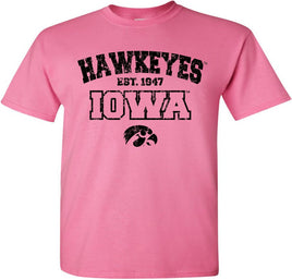 Hawkeyes est 1847 Iowa - Azalea Pink t-shirt for the Iowa Hawkeyes. Officially Licensed and approved by the University of Iowa.