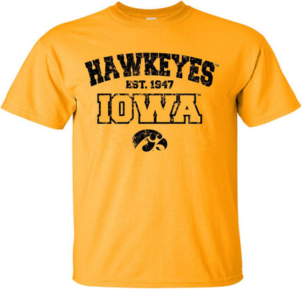 Hawkeyes est 1847 Iowa - Gold t-shirt for the Iowa Hawkeyes. Officially Licensed and approved by the University of Iowa.