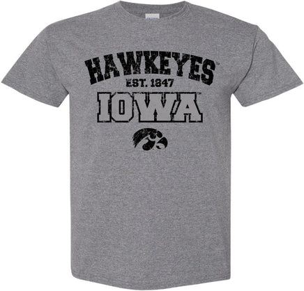 Hawkeyes est 1847 - Medium Gray t-shirt for the Iowa Hawkeyes. Officially Licensed and approved by the University of Iowa.