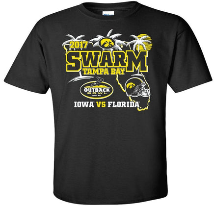 Outback Bowl 2017 Swarm Tampa - Black t-shirt. Officially Licensed and approved by the University of Iowa.