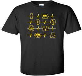Iowa Heartbeat - Iowa Hawkeyes Black t-shirt. Officially Licensed and approved by the University of Iowa.