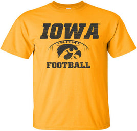 Iowa Tigerhawk Football Laces - Gold t-shirt - Gold t-shirt for the Iowa Hawkeyes. Officially Licensed and approved by the University of Iowa.