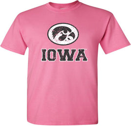 Oval Tigerhawk Iowa - Azalea Pink t-shirt for the Iowa Hawkeyes. Officially Licensed and approved by the University of Iowa.