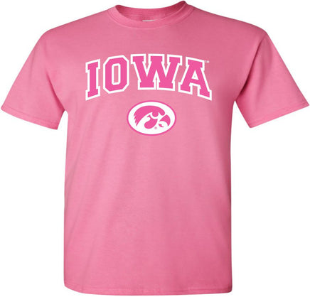 Pink Iowa with Oval Tigerhawk - Azalea Pink t-shirt for the Iowa Hawkeyes. Officially Licensed and approved by the University of Iowa.