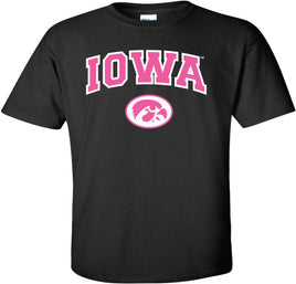 Pink Iowa with Oval Tigerhawk - Black t-shirt for the Iowa Hawkeyes. Officially Licensed and approved by the University of Iowa.