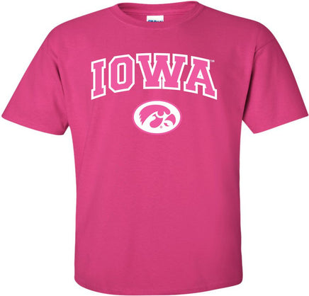 Pink Iowa with Oval Tigerhawk - Hot Pink t-shirt for the Iowa Hawkeyes. Officially Licensed and approved by the University of Iowa.
