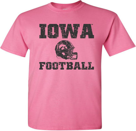 Iowa Football with helmet - Azalea Pink t-shirt for the Iowa Hawkeyes. Officially Licensed and approved by the University of Iowa.