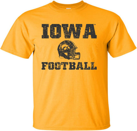 Iowa Football with helmet - Gold t-shirt for the Iowa Hawkeyes. Officially Licensed and approved by the University of Iowa.