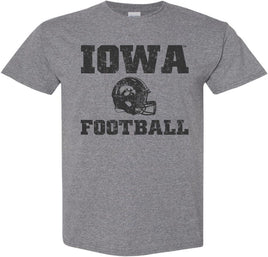 Iowa Football with helmet - Medium Gray t-shirt for the Iowa Hawkeyes. Officially Licensed and approved by the University of Iowa.