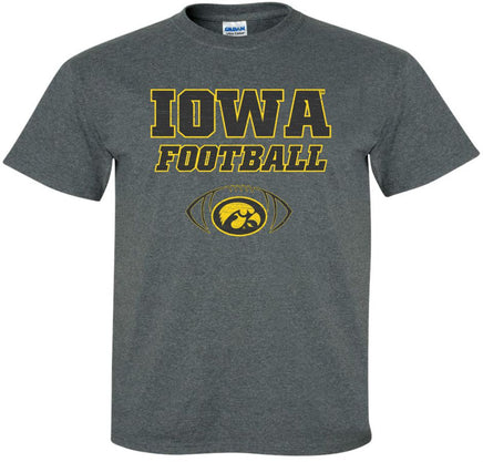 Iowa Football with oval Tigerhawk Dark Gray t-shirt. Officially Licensed and approved by the University of Iowa.
