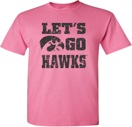 Let's Go Hawks with Tigerhawk - Azalea Pink t-shirt for the Iowa Hawkeyes. Officially Licensed and approved by the University of Iowa.