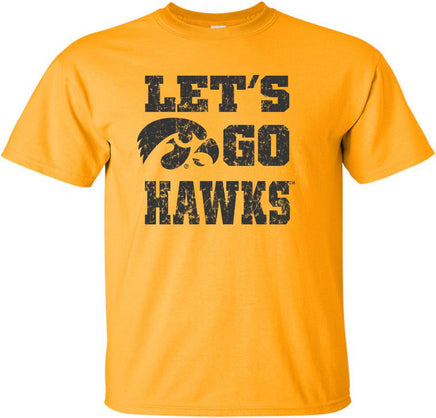 Let's Go Hawks with Tigerhawk - Gold t-shirt for the Iowa Hawkeyes. Officially Licensed and approved by the University of Iowa.