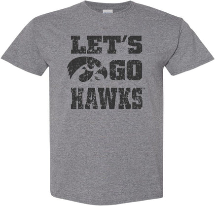 Let's Go Hawks with Tigerhawk - Medium Gray t-shirt for the Iowa Hawkeyes. Officially Licensed and approved by the University of Iowa.