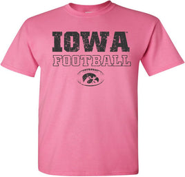 Iowa Football Tigerhawk in football - Azalea Pink t-shirt for the Iowa Hawkeyes. Officially Licensed and approved by the University of Iowa.