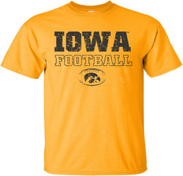 Iowa Football Tigerhawk in football - Gold t-shirt for the Iowa Hawkeyes. Officially Licensed and approved by the University of Iowa.