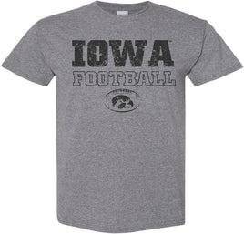 Iowa Football Tigerhawk in football - Medium Gray t-shirt for the Iowa Hawkeyes. Officially Licensed and approved by the University of Iowa.