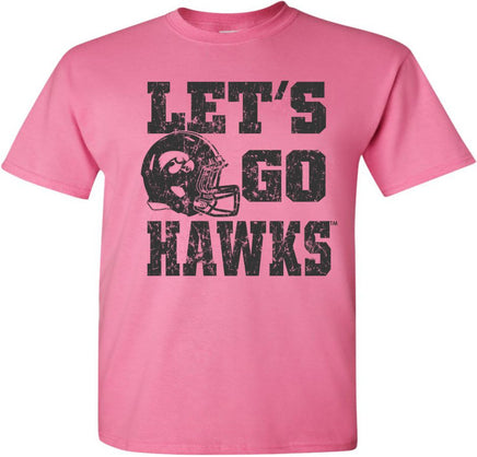 Let's Go Hawks with Helmet - Azalea Pink t-shirt for the Iowa Hawkeyes. Officially Licensed and approved by the University of Iowa.