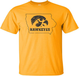 Tigerhawk Hawkeyes in State of Iowa - Gold t-shirt for the Iowa Hawkeyes. Officially Licensed and approved by the University of Iowa.