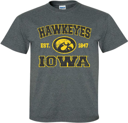 Hawkeyes Iowa Est 1847 - Dark Gray t-shirt for the Iowa Hawkeyes. Officially Licensed and approved by the University of Iowa.