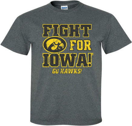 Fight For Iowa Go Hawks - Dark Gray t-shirt for the Iowa Hawkeyes. Officially Licensed and approved by the University of Iowa.