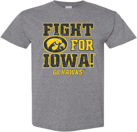Fight For Iowa Go Hawks - Medium Gray t-shirt for the Iowa Hawkeyes. Officially Licensed and approved by the University of Iowa.