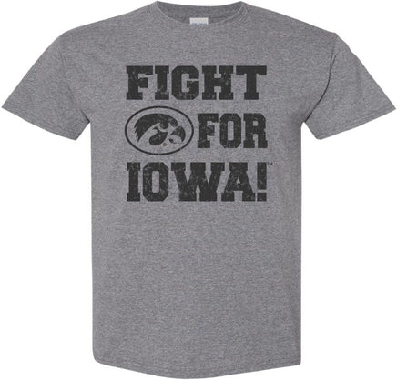 Fight For Iowa with Tigerhawk - Medium Gray t-shirt for the Iowa Hawkeyes. Officially Licensed and approved by the University of Iowa.
