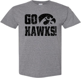 Go Hawks with Tigerhawk - Medium Gray t-shirt for the Iowa Hawkeyes. Officially Licensed and approved by the University of Iowa.