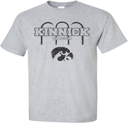 There is no place like Kinnick Stadium! This design has Kinnick Stadium and arches that resemble the stadium. The design also has the Tigerhawk logo. Printed on a pre-shrunk, 90/10 cotton/poly light gray t-shirt with black ink. All of our Iowa Hawkeye designs are Officially Licensed and approved by the University of Iowa.