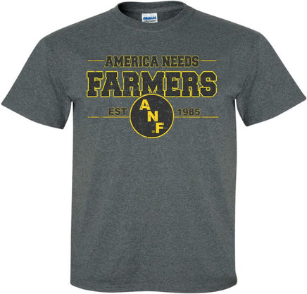 America Needs Farmers Est 1985 - Dark Gray t-shirt for the Iowa Hawkeyes. Officially Licensed and approved by the University of Iowa.