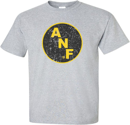 ANF stands for American Needs Farmers. ANF was established in 1985 during the Farm Crisis. Show your support for our Iowa Farmers with this design that has the big ANF circle logo. Printed on a pre-shrunk 90/10 cotton/poly light gray t-shirt with black and gold ink. All of our Iowa Hawkeye designs are Officially Licensed and approved by the University of Iowa.