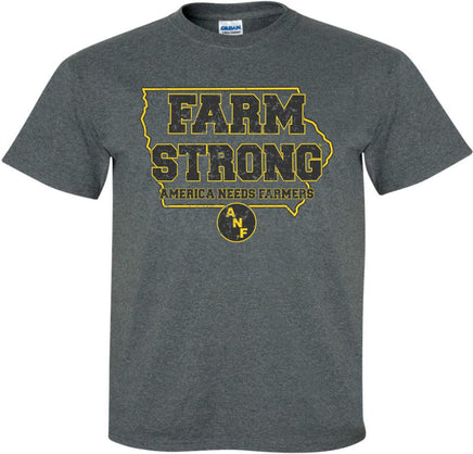 Farm Strong in State of Iowa - Dark Gray t-shirt for the Iowa Hawkeyes. Officially Licensed and approved by the University of Iowa.