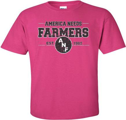 America Needs Farmers Est 1985 - Hot Pink t-shirt for the Iowa Hawkeyes. Officially Licensed and approved by the University of Iowa.