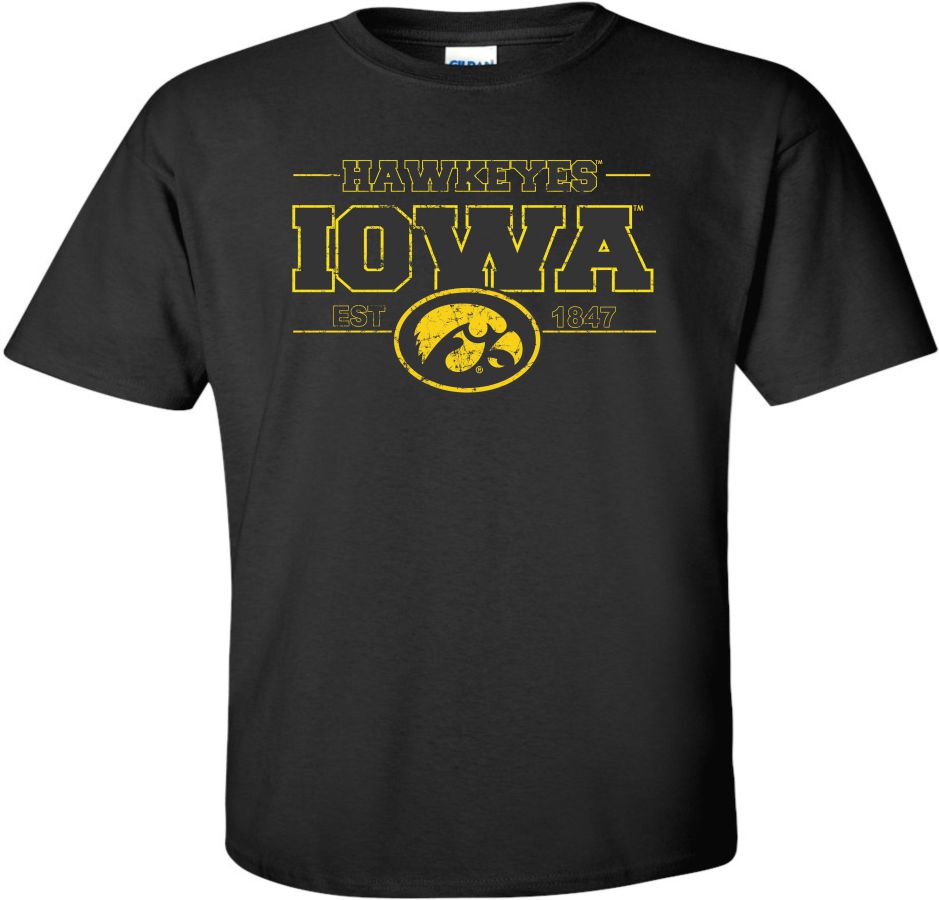 Hawkeyes Iowa Oval Tigerhawk - Black t-shirt| Flexy Threads