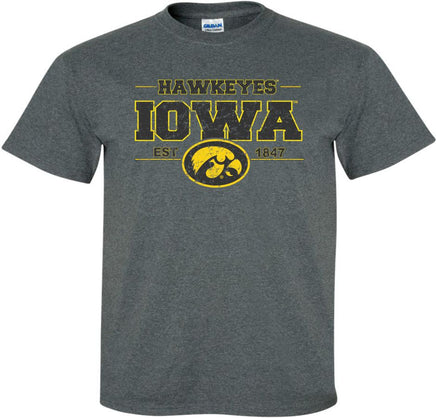 Hawkeyes Iowa Oval Tigerhawk - Dark Gray t-shirt for the Iowa Hawkeyes. Officially Licensed and approved by the University of Iowa.