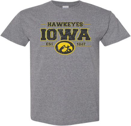 Hawkeyes Iowa Oval Tigerhawk - Medium Gray t-shirt for the Iowa Hawkeyes. Officially Licensed and approved by the University of Iowa.